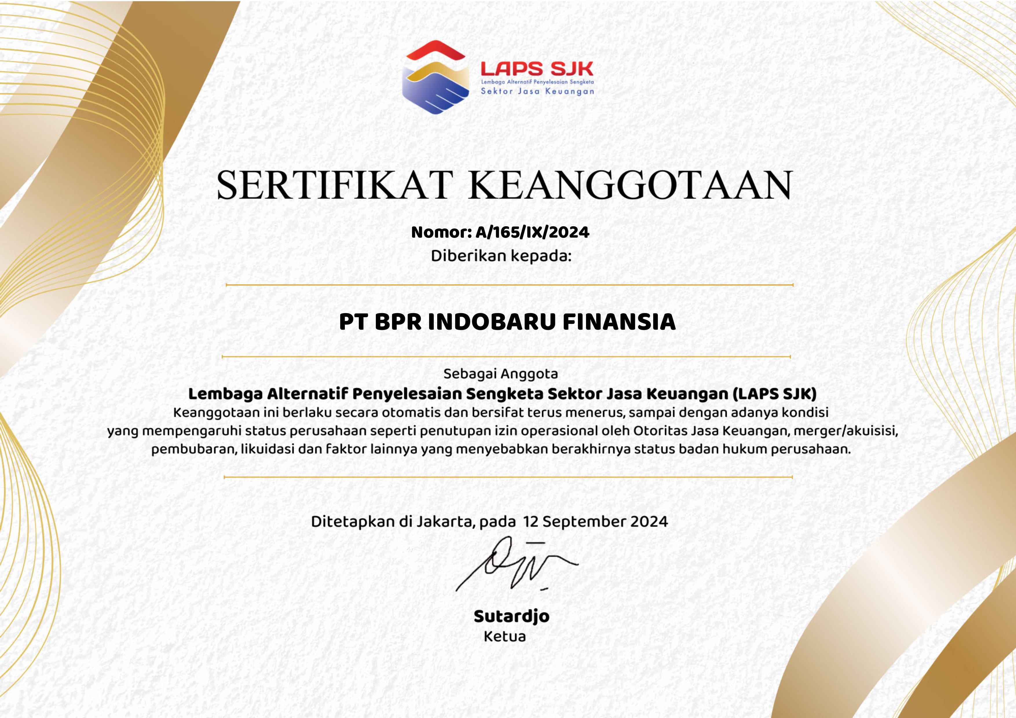 Sertifikat Keanggotaan LAPS